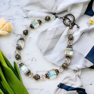 Vintage Sterling Silver Austrian Crystal Toggle Bracelet